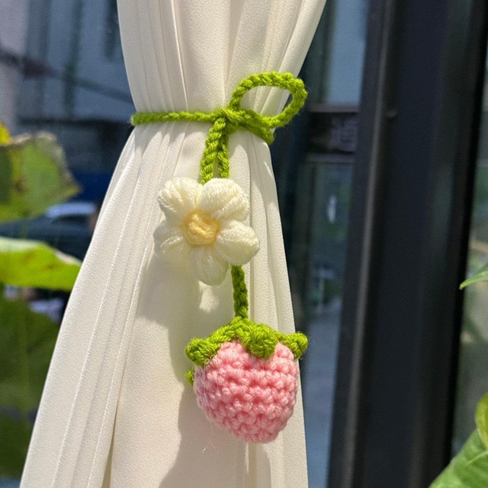 Floral Design Crochet Curtain Tie Back Wool Woven Rearview Mirror Pendant Teachers Gift