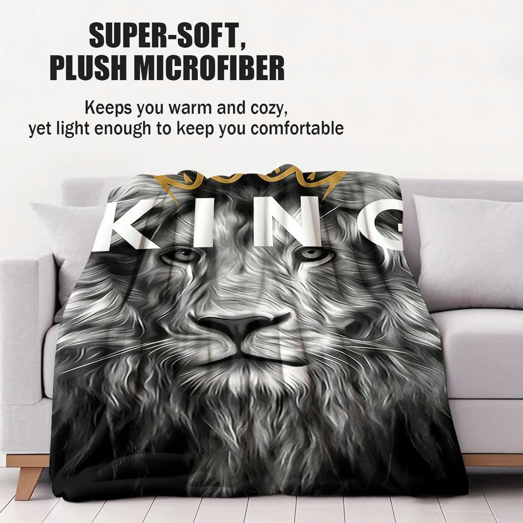 Lion Cool Animal Printed Blankets Soft Cozy Flannel Blanket for Home Sofa Couch Bed Travel AllSeason Portable Picnic Blanket