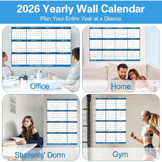 24" x 36" 2026 Wall Calendar Folded Wet & Dry Erase 12 Month Annual Yearly Wall Planner Vertical-Horizontal,Reversible, with Julian (24" x 36" 2026