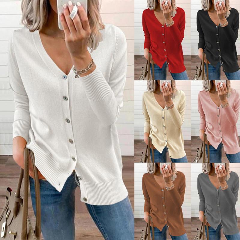 Женский трикотаж на пуговицах с v-образным вырезом и длинным рукавом, мягкий базовый вязаный кардиган, свитер, топы, верхняя одежда, пальто