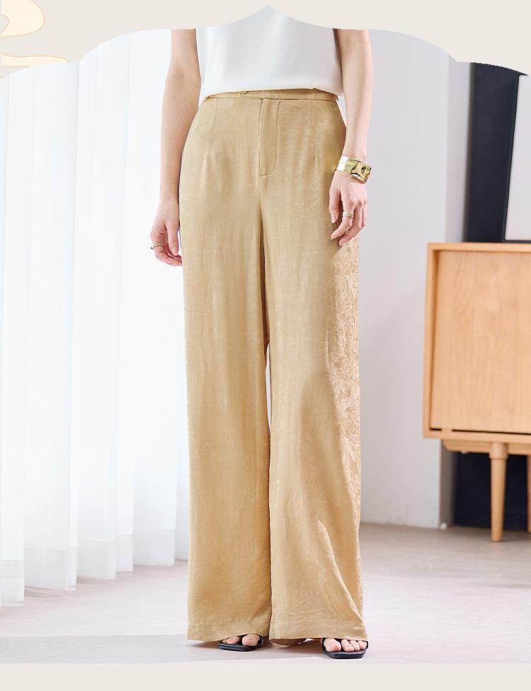 Interwoven Mulberry Silk Solid Color Dark Pattern Commuter Jacquard Straight Leg Pants