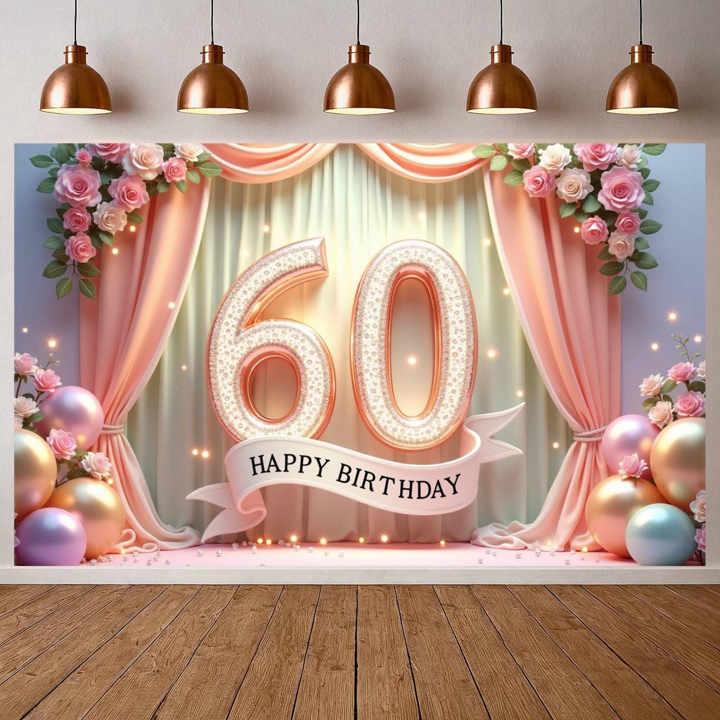 Баннер для празднования дня рождения Тема 60-летия Счастливого 60-летия Баннер с блестящими украшениями Для домашней вечеринки Фотосессии