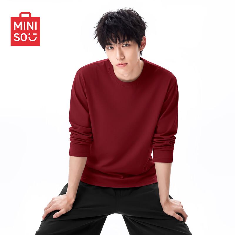 MINISO Men's Pure Cotton Long Sleeve Crew Neck T-Shirt