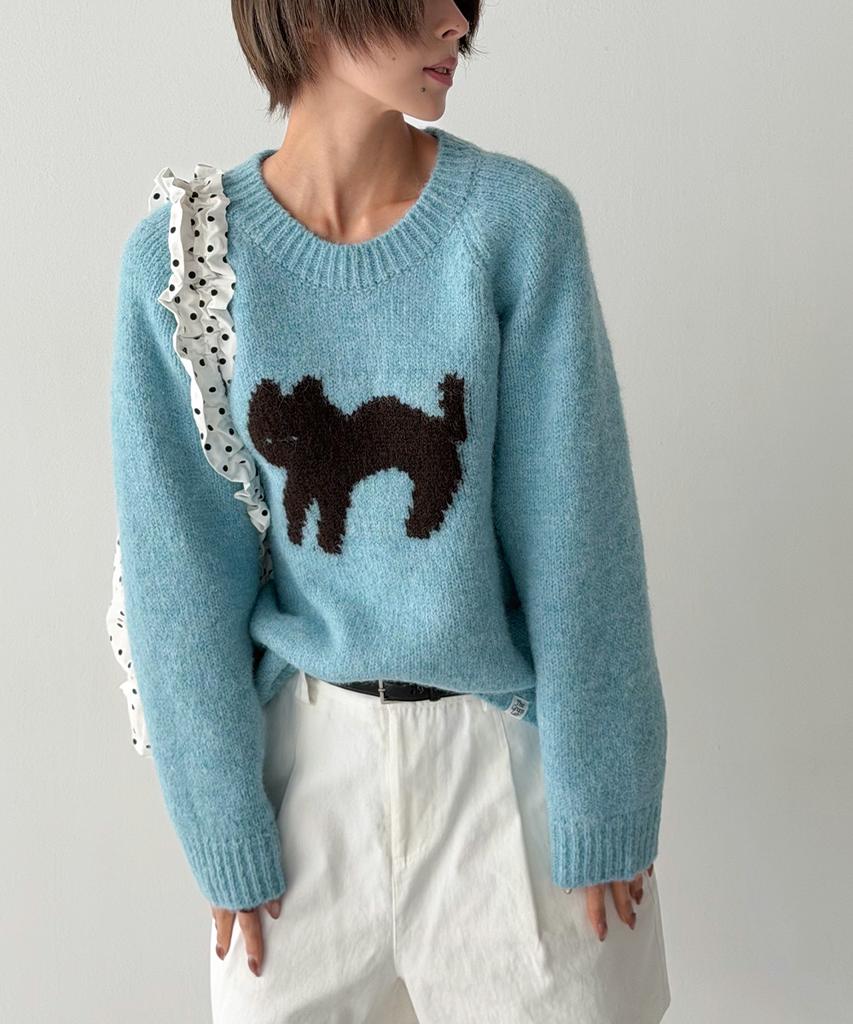 THE GREEN LAB Cat Jacquard Sweater [Blue]