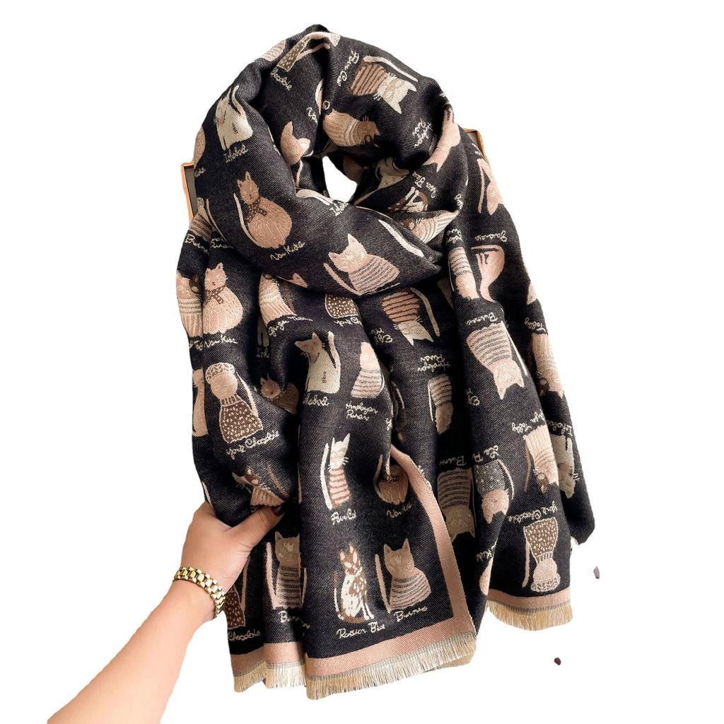 Warm Wool Scarf Women'S Winter Double-Sided Imitation Cashmere Thickened Scarf Air Conditioner Shawl Live Broadcast Explosion
