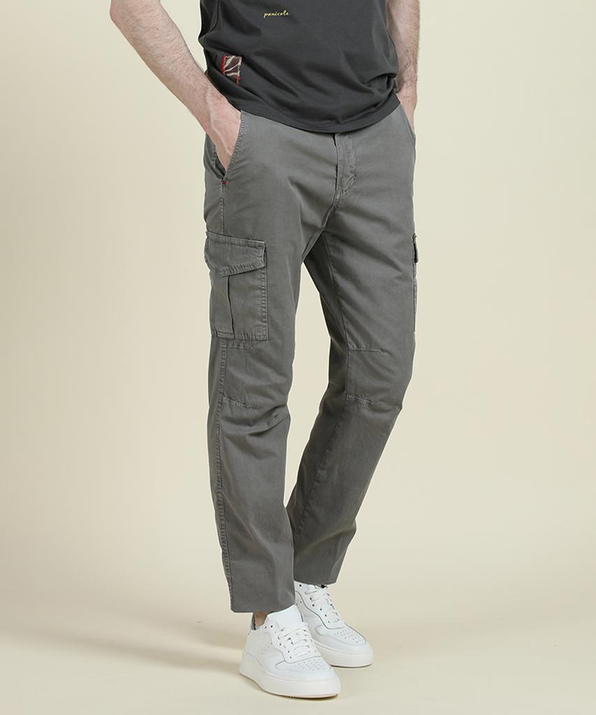 PANICALE Grey Regular Slim Fit Cotton Cargo Pants