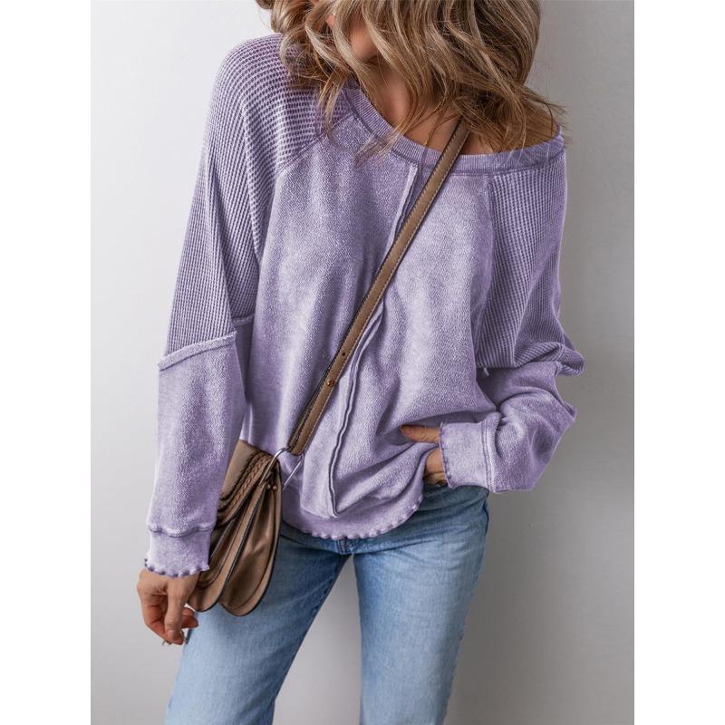 Women S Casual Loose Fit Long Sleeve Crew Neck Stitched Hoodie