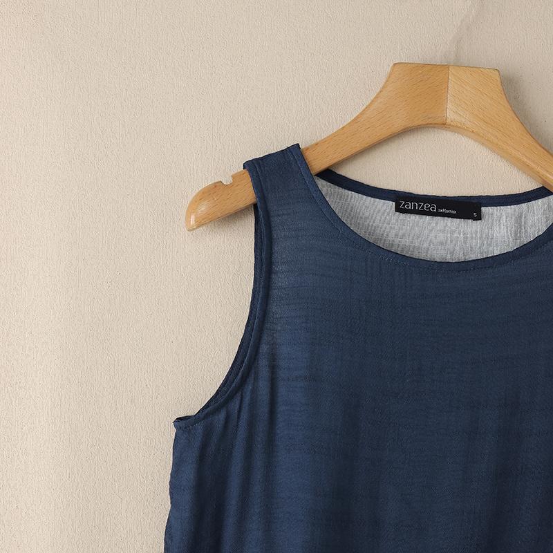ZANZEA Women Summer Loose Casual O-neck Sleeveless Double Layer Tank Tops