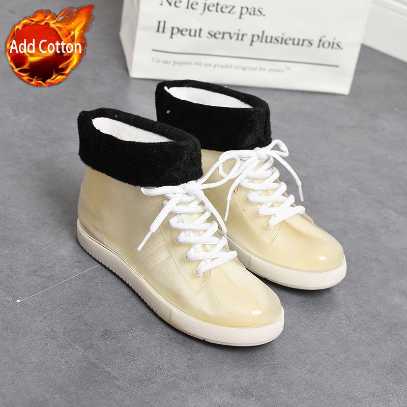 FleeceLined Women's Non Slip Warm Rain Boots Short Shaft Waterproof Flat Sole Fashionable Autumn Winter Outdoor Shoes for Women