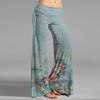 Women's Fashion Vintage Print Casual Flared Drawstring Trousers Wide Leg Pants