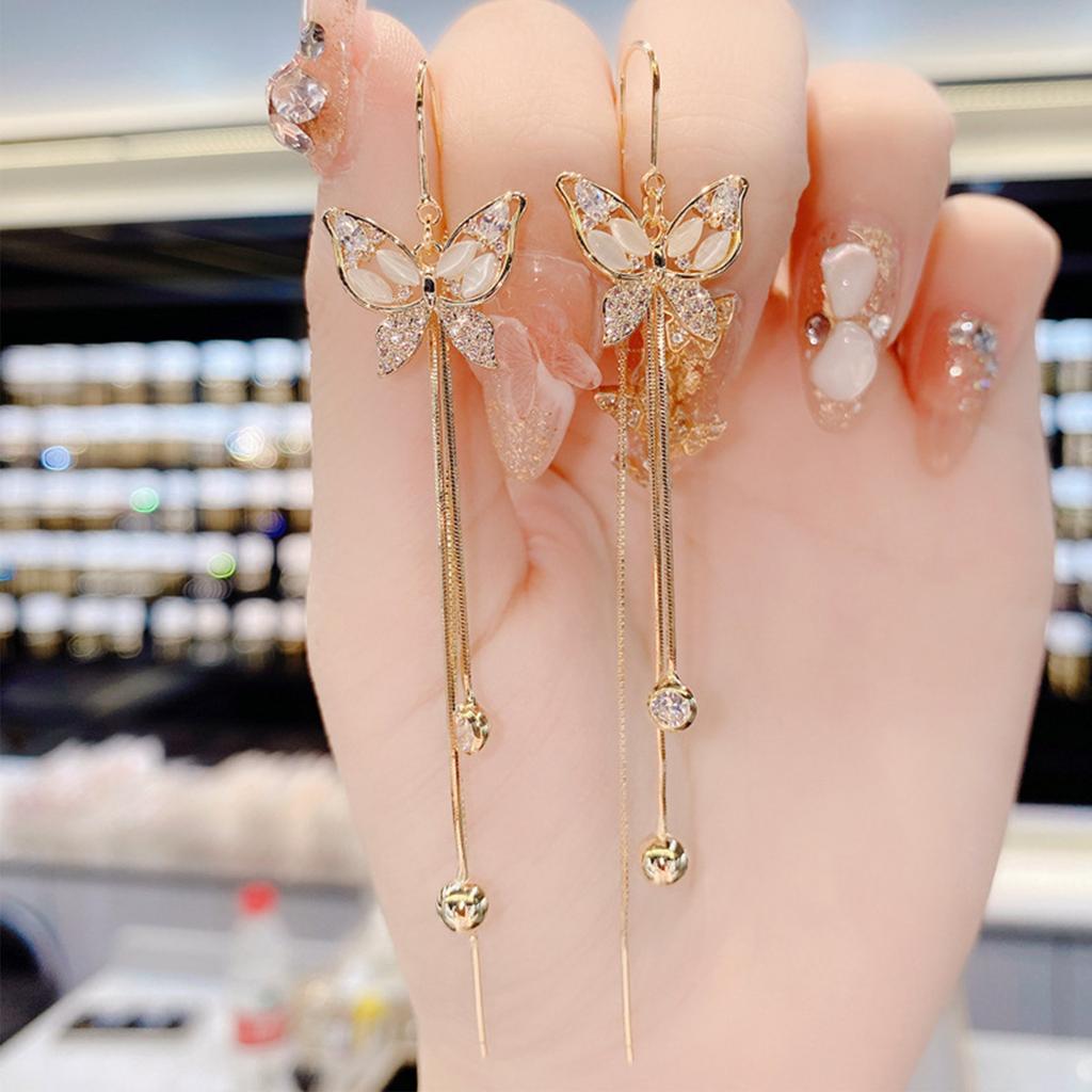 Needle Charm Micro Inlaid Zircon Butterfly Tassel Loss Earline Fashion Versatile Eardrops For Women