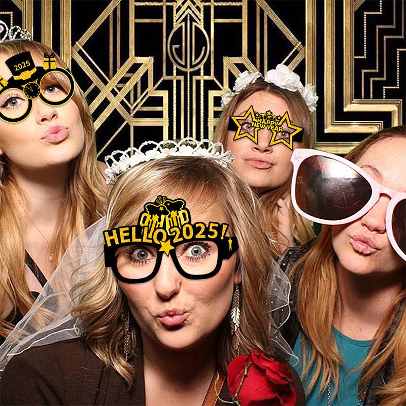 8 шт. Счастливого Нового года бумажные очки 2025 оправа для очков фотобудка реквизит новогодняя вечеринка украшения рождественские принадлежности