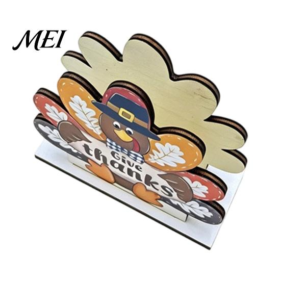 Cute Turkey Pattern Table Ornament Thanksgiving Solid Wood Napkin Holder, Fall Harvest Gnome Scarecrow Tissue Wooden Paper Towel Holder Dispenser,