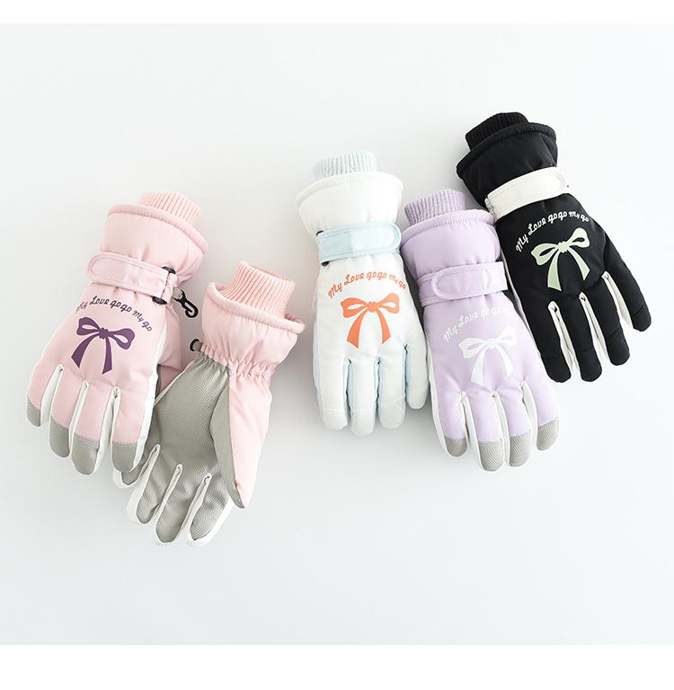 Children's Ski Gloves Warm and Cute Cartoon Bow Gloves