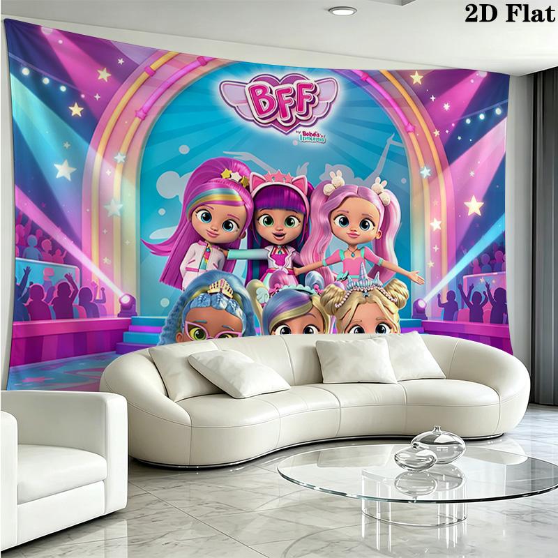 BFF Cartoon Wall Tapestry Aesthetic Wall Hanging Printed Fabric Blanket Decorative Tapestries for Bedroom Living Room Home Decor