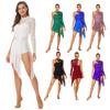 Womens Fashion Lace Patchwork One Shoulder Leotard Dress Split See-through Mesh Asymmetric Hem Dance Dresses