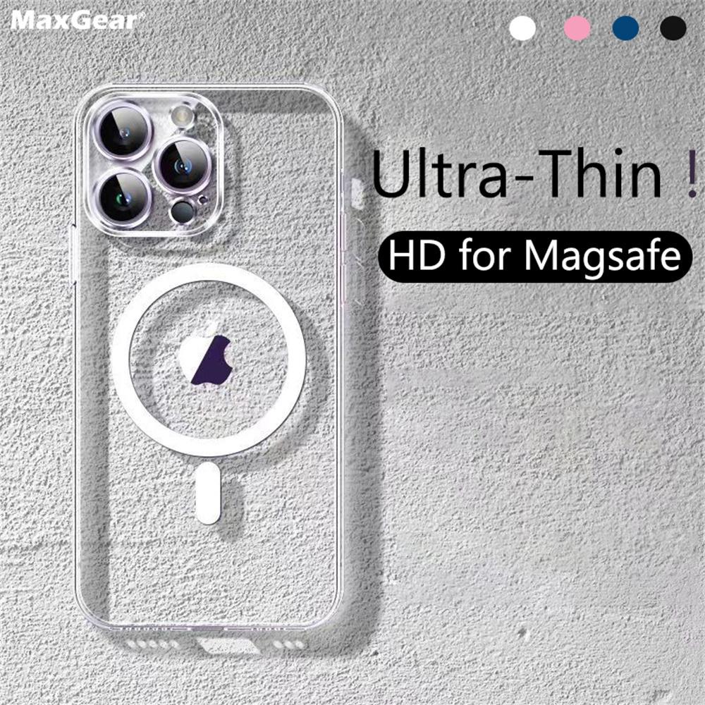 Ультратонкий HD прозрачный чехол для беспроводной зарядки Magsafe для iPhone 16 15 14 13 12 11 Pro Max Plus, тонкий чехол из магнитного жесткого пластика