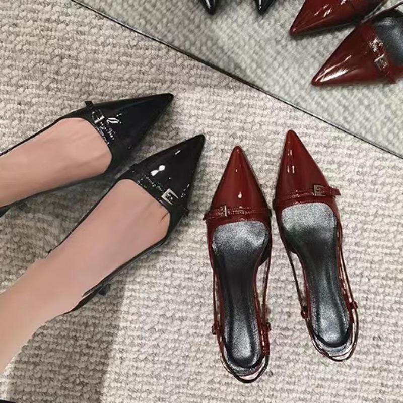 Pointed Toe Sexy Mid Heels Party Shoes Women Sandals Designer Summer Brand Pumps Slingback Casual Shoes Dress Slippers 2024 New