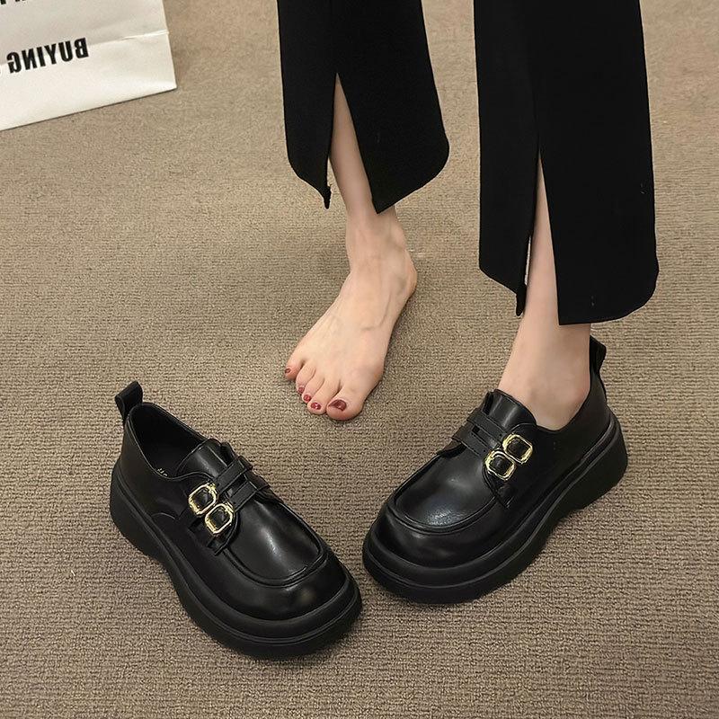 Маленькие кожаные туфли женские британский стиль весна и осень новые ретро круглый носок jk одинарные туфли стиль колледжа толстая подошва