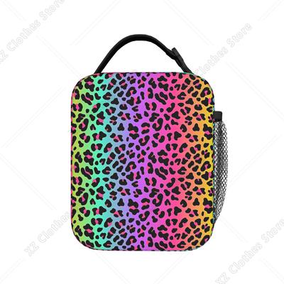 Neon Rainbow Leopard Print Lunch Bag Travel Lunch Box For Men Retro Graphic Tote Food Bags Oxford Convenient Cooler Bag