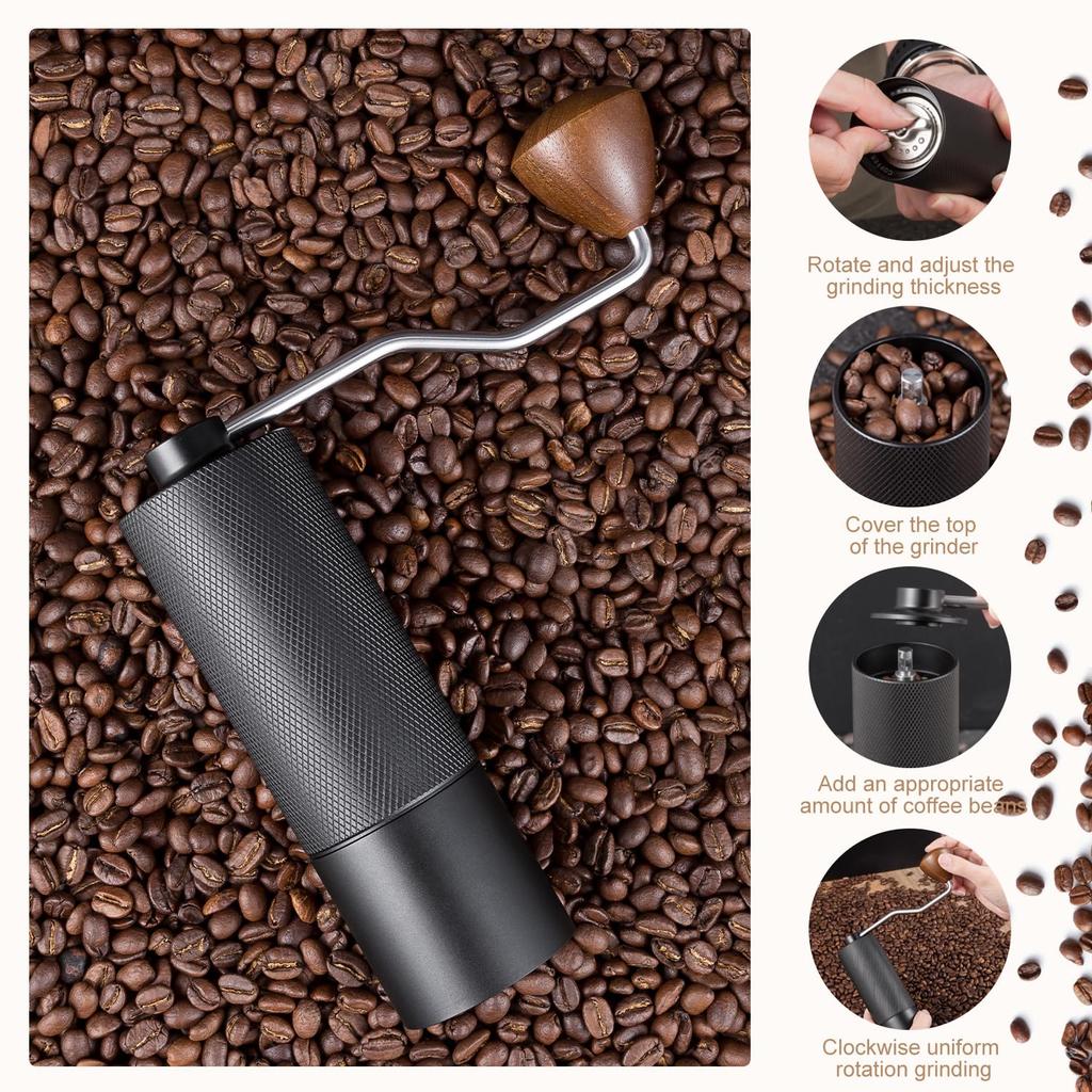 Manual Coffee Grinder 5 Blades Handheld Bean Mill Adjustable Coarseness Stainless Steel Burr Grinder