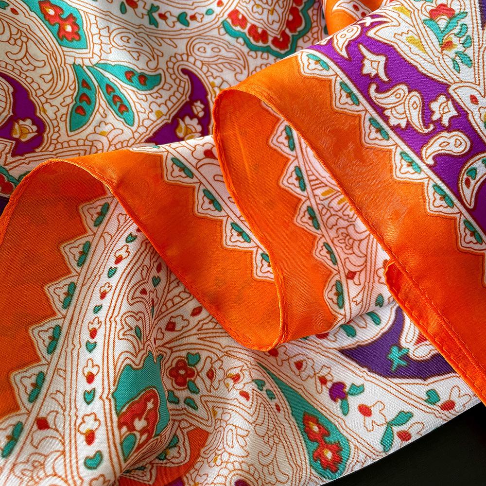 1116 Spring and Summer Flower Printing 71CM Satin Square Scarf Color Cashew Flower Bag Head Scarf Shawl Wholesale