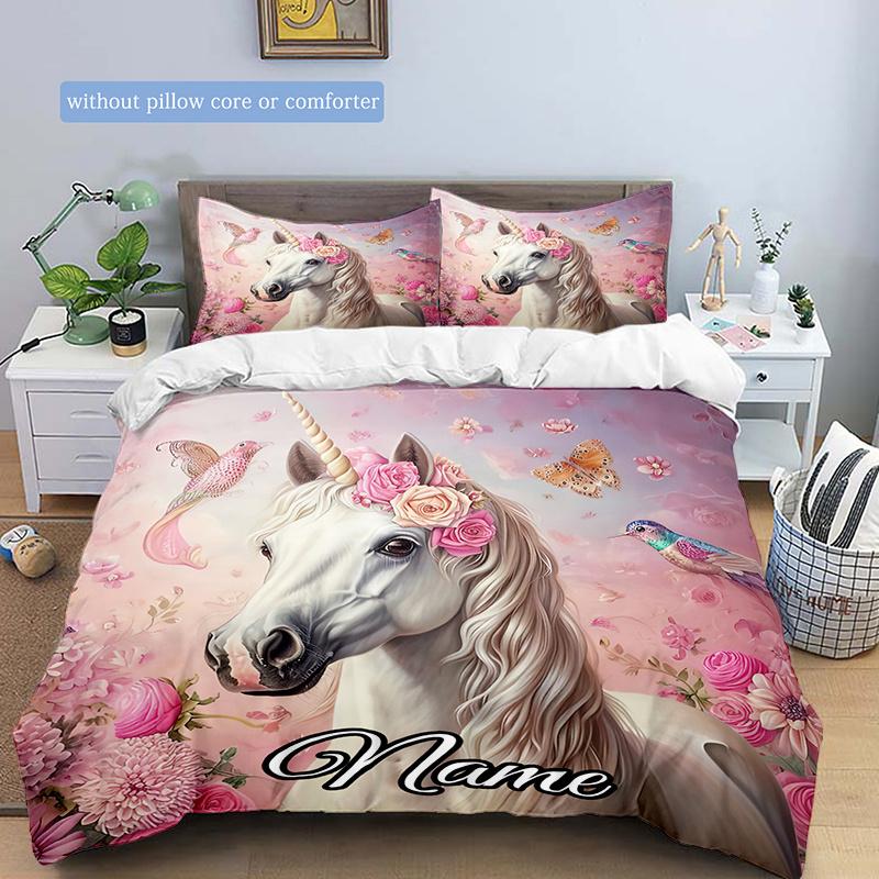 Pinkunicorn Customize Your Name Duvet Coversoftbedding Set For Bedroom Guest Room And Dorm Decoration Threepiece Set Includes 1 Duvet Cover 2