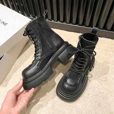 Ботильоны женские на толстой платформе мотоциклетные ботинки женские дизайнерские с круглым носком весенние женские рабочие короткие ботинки на шнуровке