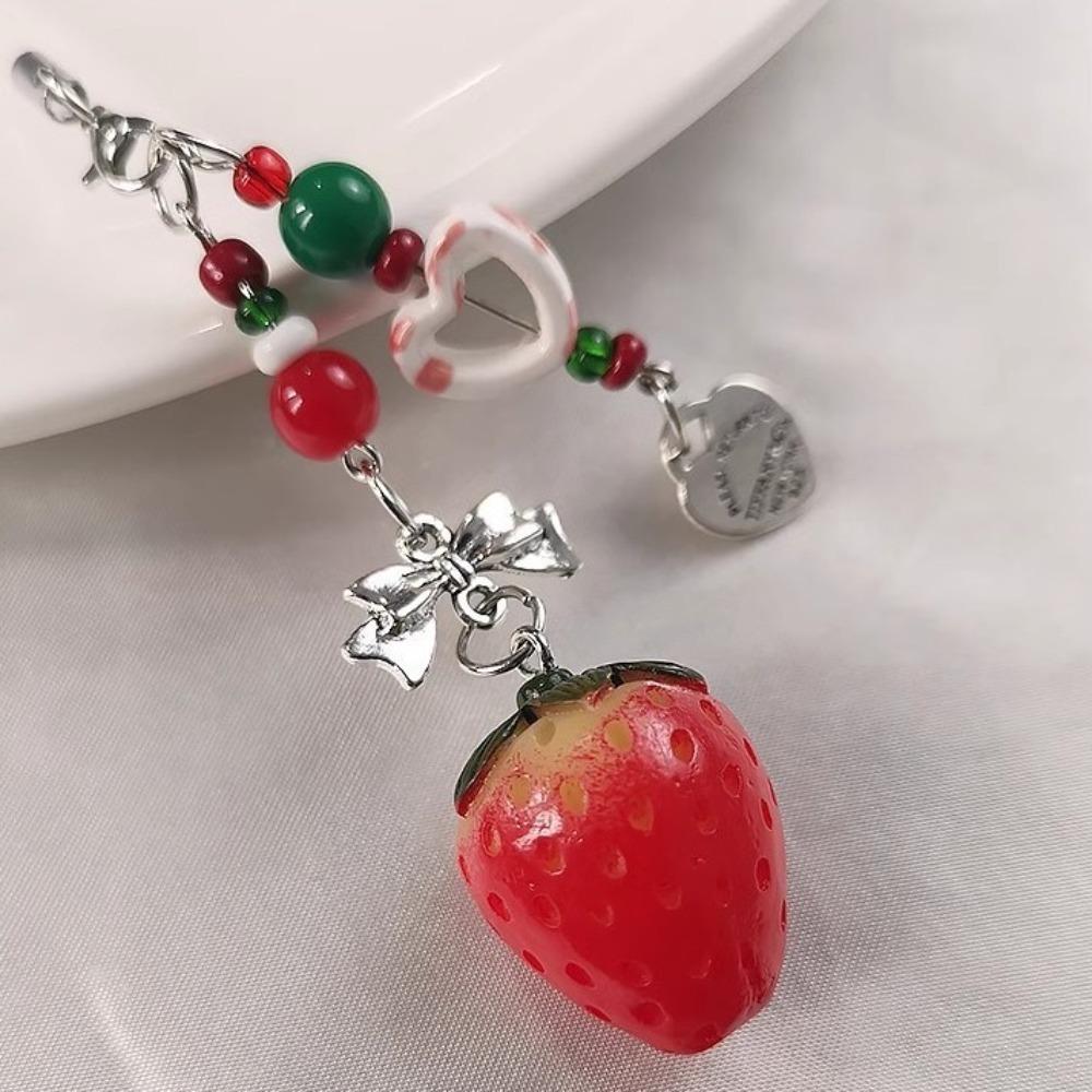 Acrylic Strawberry Keychain Pendant Bag Hanging Car Keyring Strawberry Beads Phone Chain Gifts