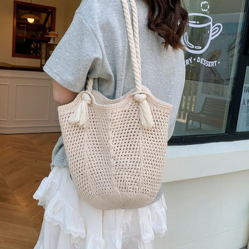 IELGY Beach Bag All-Match One-Shoulder Woven Large-Capacity Commu