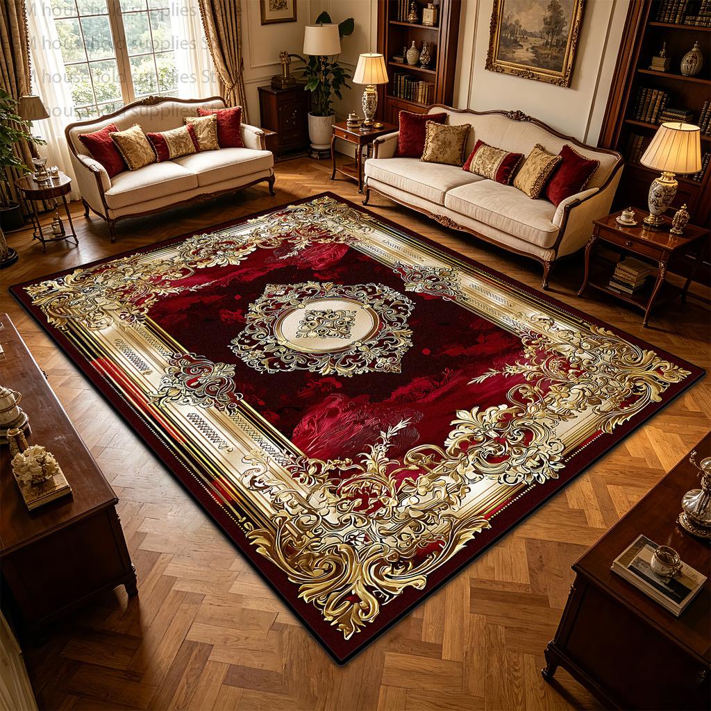 Red Gold European Luxury Carpet Ornate Vintage Living Room Soft Fluffy Large Area Rugs Bedroom Washable Non-slip Store Floor Mat