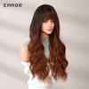 Ombre Brwon Медно-красный парик Синтетические натуральные волнистые парики с челкой для женщин Ежедневное использование для косплея для вечеринок Термостойкое волокно