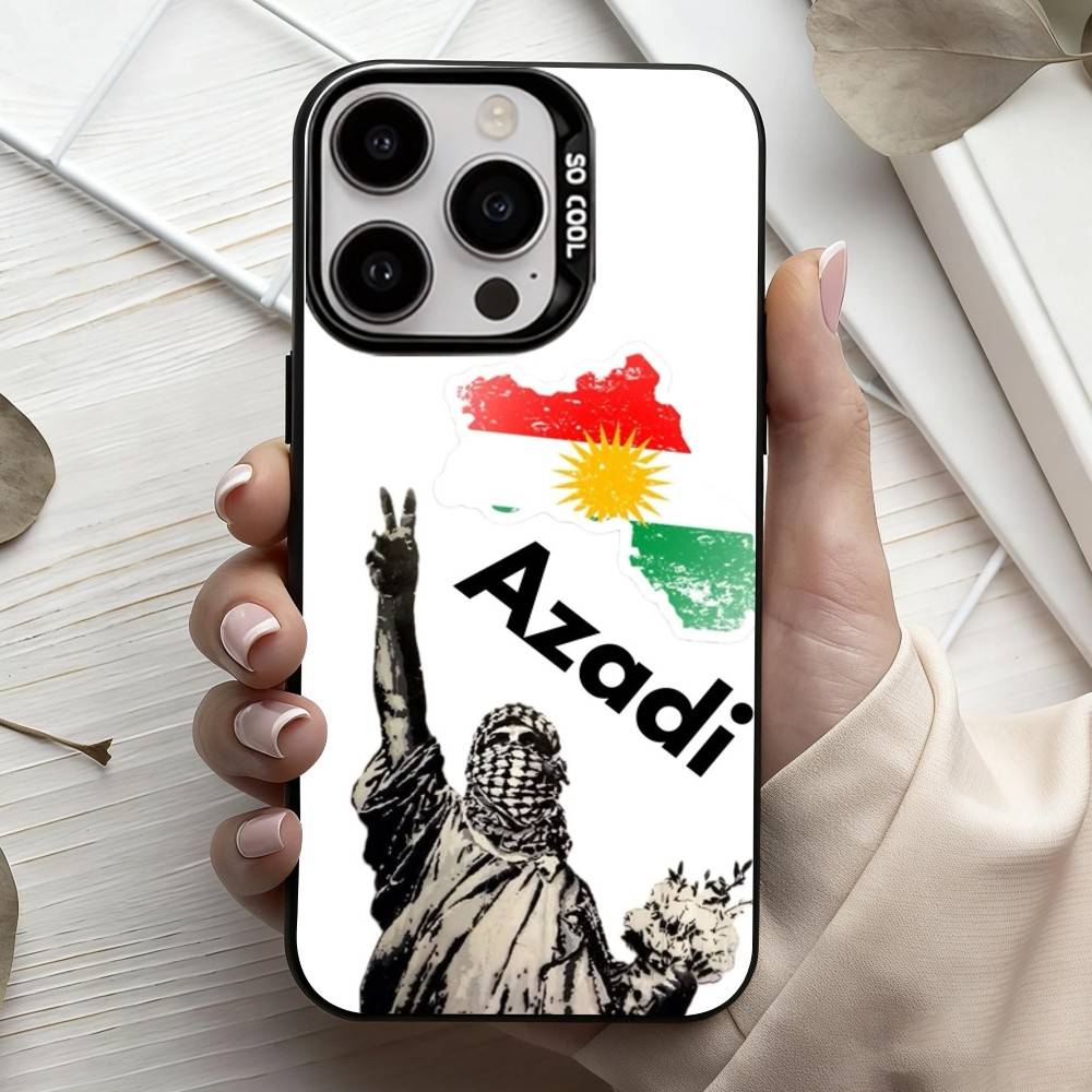 Kurdistan Flag M-Mobile Phone Case For iPhone17,16,15,14,13,12,11 Plus,Pro Max Black Candy Silver Plated Cover