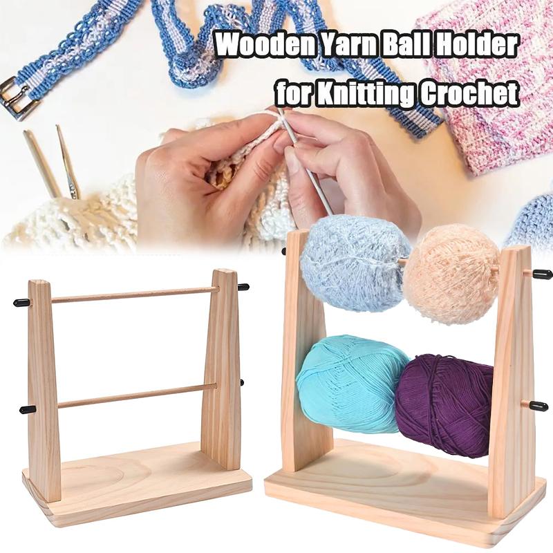 1PC Wooden DIY Craft Yarn Ball Stand Yarn Dispenser Solid Wood Dual Rotating Design for Crocheting Knitting Rotatable Yarn Holder