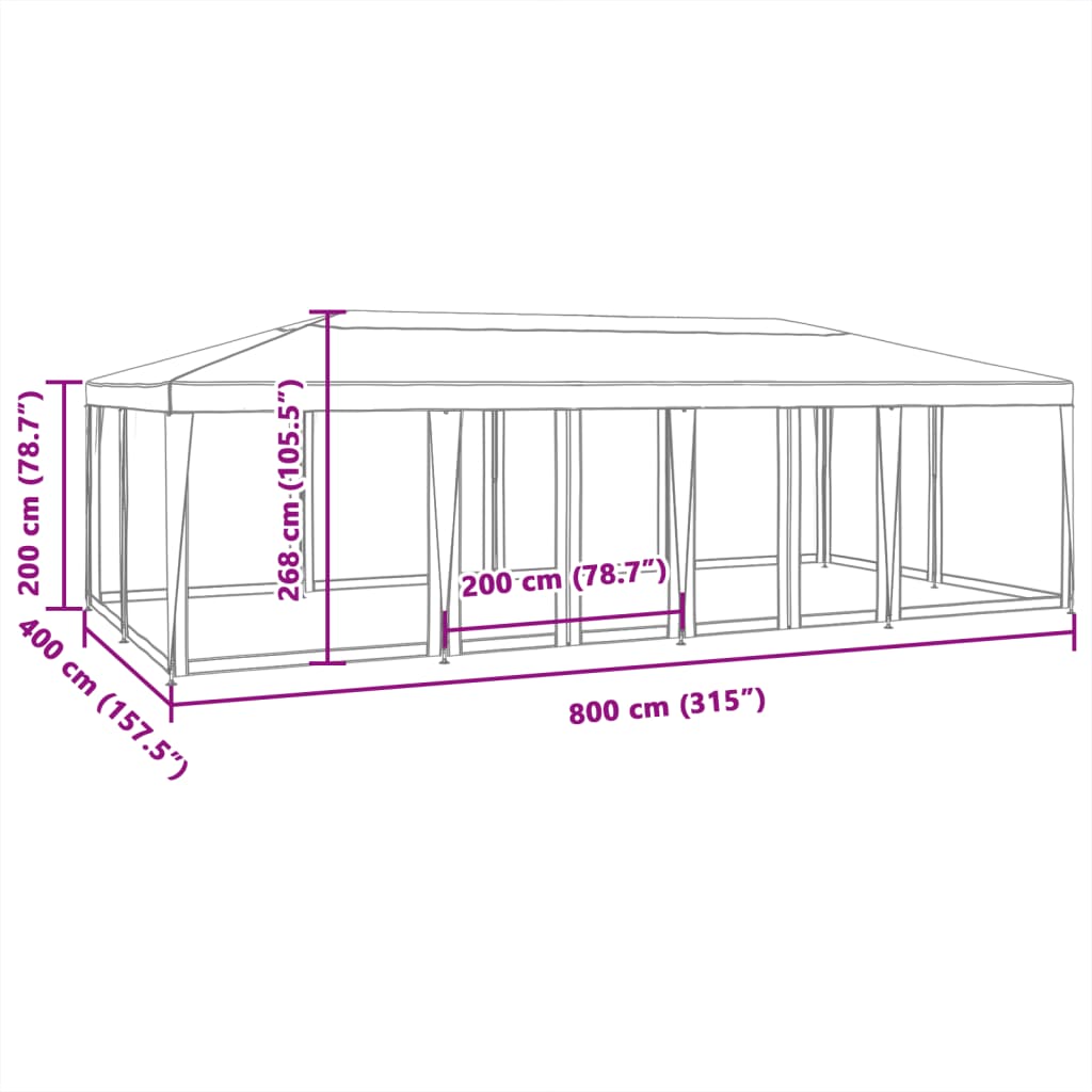 Vidaxl Namiot Imprezowy Z 12 Ścianami Z Siatki, Biały, 8X4 M, Hdpe