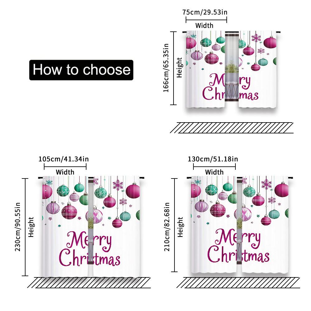 2Pcs Christmas Curtain Colorful Graphic Baubles Retro Snowflake Ornaments Celebration Suitable For Living Room Dining Room