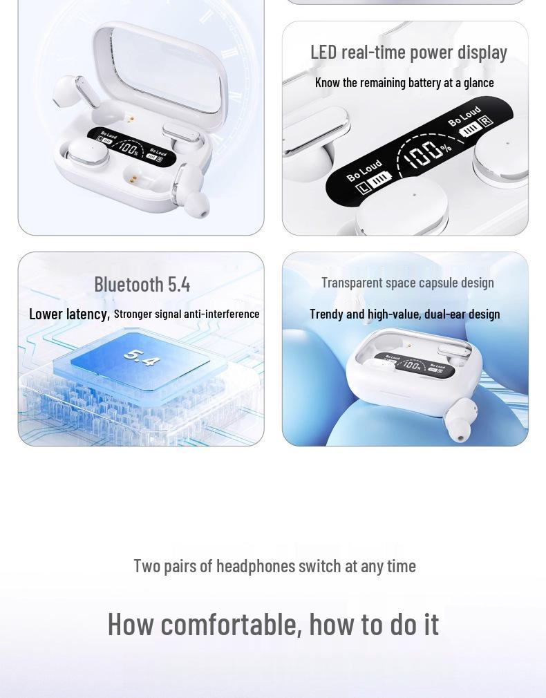 Q8 Высококачественные Bluetooth-наушники с шумоподавлением, цифровым дисплеем, удобной посадкой, готовы для занятий спортом, беспроводной модуль 5.4