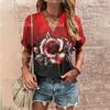 Summer Fashion Women's T Shirt Rose Flower Print Casual Short Sleeve 3d T Shirts Streetwear V Neck Female Oversized Clothing