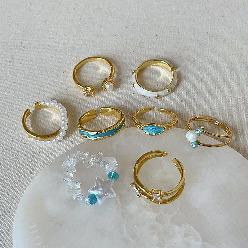 Металлическое открытое кольцо с синей каплей масла, женское, нишевое, уникальное, с модной индивидуальностью и темпераментом, элегантное кольцо для работы