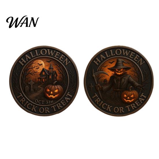 Halloween Commemorative Coin Challenge Scarecrow Pumpkin Reaper Edition Metal Trick (Skull Side) Design or Treat (Pumpkin Double Sided Collectible for