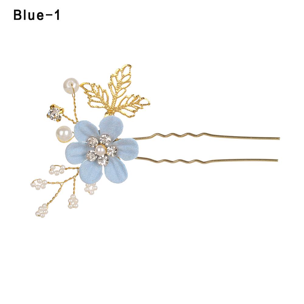 Fashion Elegant Blue Flower Women Hair Combs Headdress Prom Bridal Wedding Hair Accessories Gold Leaves Hair Jewelry Hair Pins