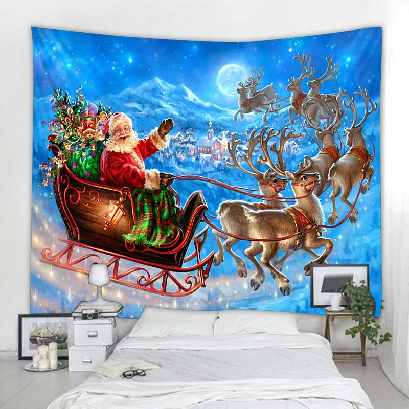 Santa Claus Christmas Tree Print Tapestry Christmas Home Decor Polyester Tapestry Room Wall Decor Backdrop Fabric Tapiz Navideño