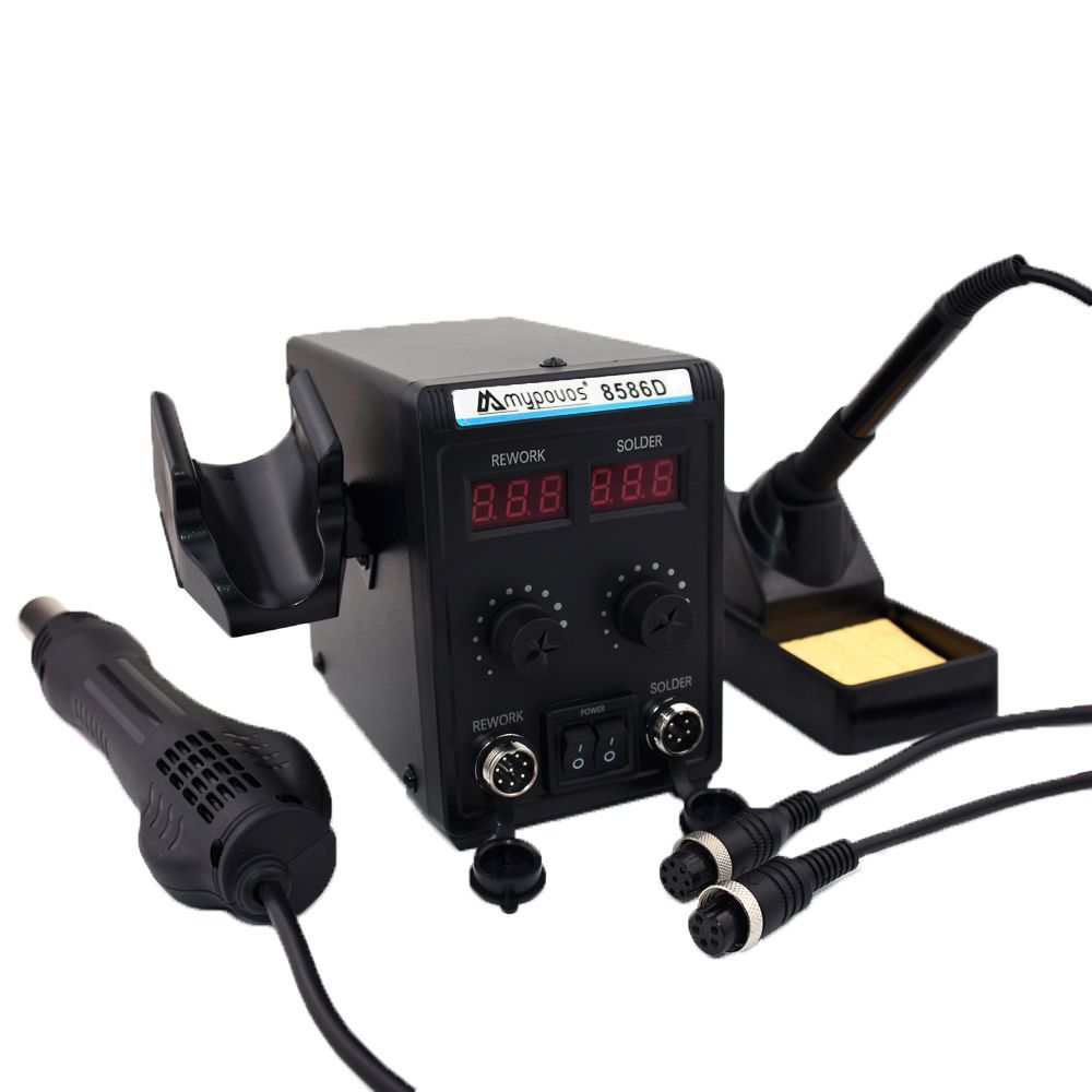 750W 8586D Soldering Station 2-in-1 Hot Air Gun, LCD Display Screen, Dual Digital Display, Soldering Iron, SMD Repair Station