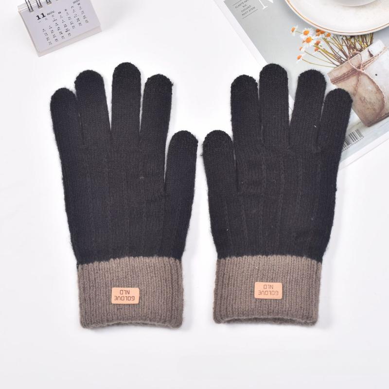 Зимние теплые вязаные женские перчатки из термошерсти, жаккардовой кожи с этикеткой, искусственный кашемир, игровые перчатки для сенсорных экранов