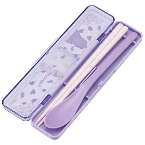Skater Chopsticks and Spoon Set, Perfect for Lunch Boxes, Adult Size, Antibacterial, Combo Set, 18cm, Quiet, Made in Japan, Disney Tangled Flower Desi