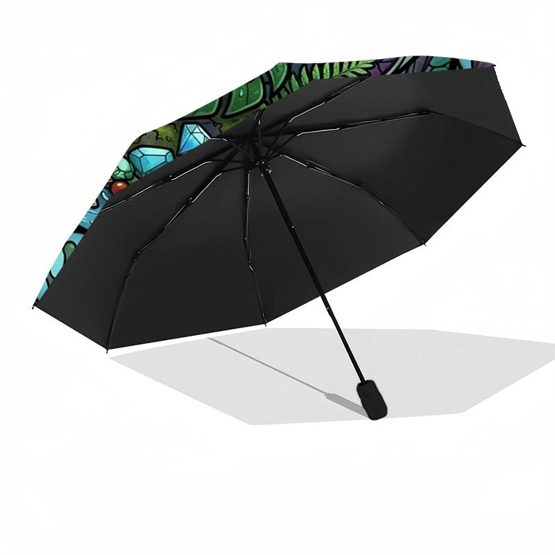 Forest Mystery Symbols pattern umbrella, portable and foldable design, 8 ribs, a casual accessory for Halloween, Christmas, and birthday gifts.