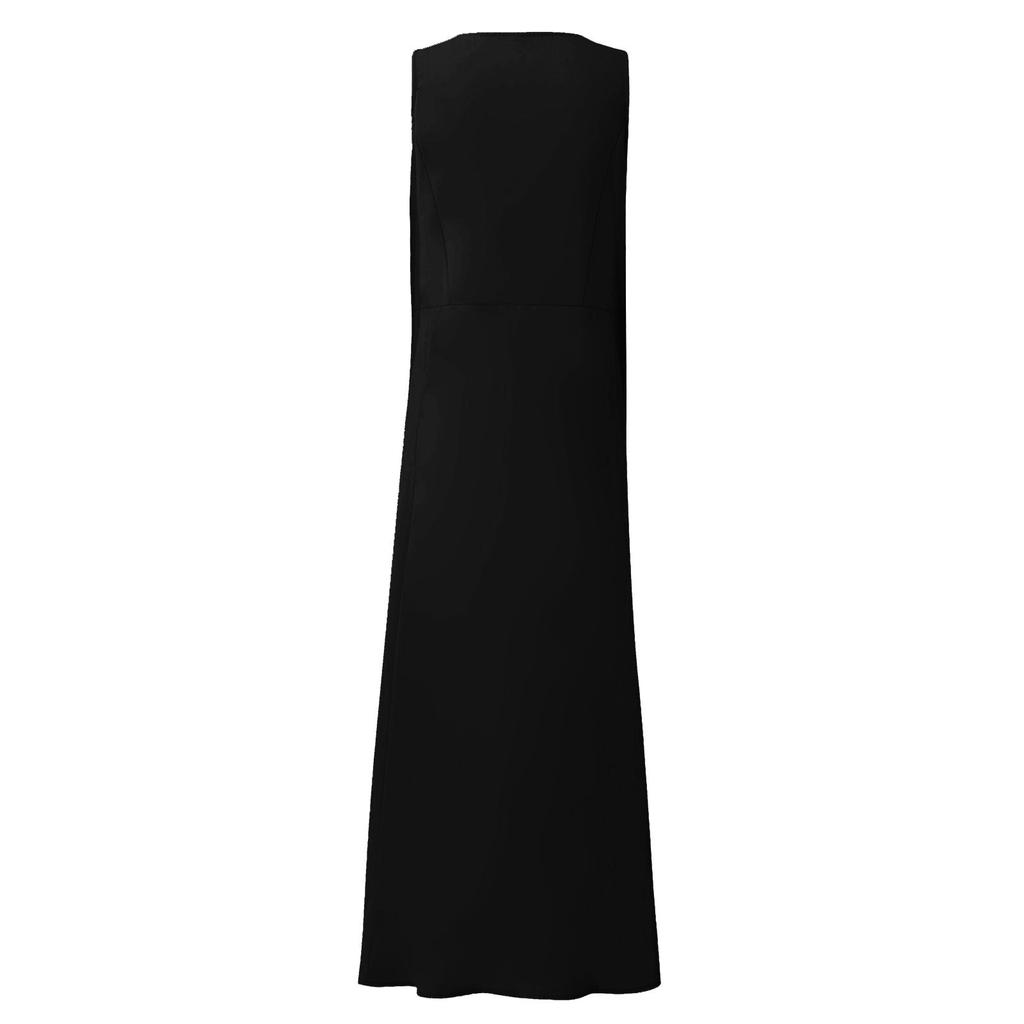 Женское модное повседневное однотонное хлопковое льняное платье без рукавов с v-образным вырезом и карманами