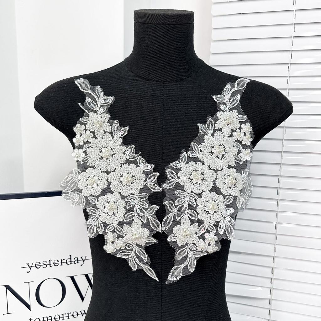 Hot-Selling Beaded Sequins Embroidered Front Neckline Patch Dress Wedding Dress Front Collar Diy Accessories