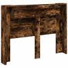 Storage Headboard with LED Smoked Oak Wood Based Material