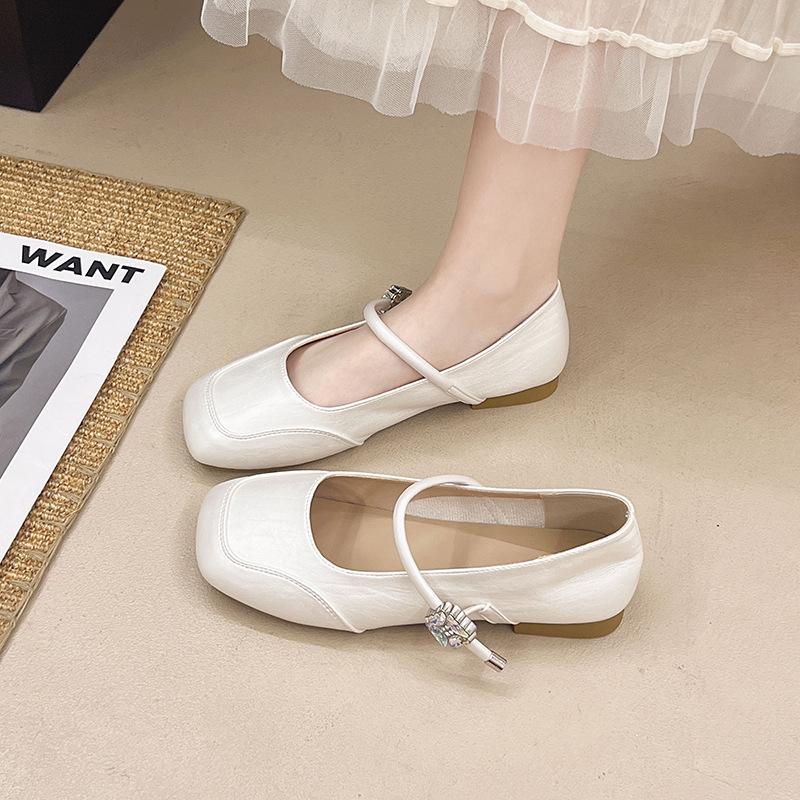 Temperament Single Shoes Women's New Spring and Autumn Retro Mary Jane Shoes Medium Heel Versatile Square Head Small Leather Shoes